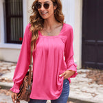 Zeagoo Long Sleeve Shirts Square Neck Pleated Tunic Tops