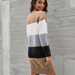 Zeagoo Women's Color Block Round Neck Knitted Dress
