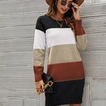 Zeagoo Women's Color Block Round Neck Knitted Dress