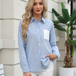Zeagoo Striped Button Down Shirts for Women Patchwork Chic Long Sleeve Collared Casual Office Work Blouse Tops (US Only))