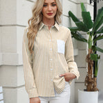 Zeagoo Striped Button Down Shirts for Women Patchwork Chic Long Sleeve Collared Casual Office Work Blouse Tops (US Only))