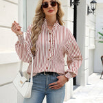 Vintage Loose Striped Puff Long Sleeve Blouse (US Only)