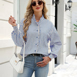 Vintage Loose Striped Puff Long Sleeve Blouse (US Only)