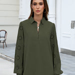 Zeagoo Women's Button Blouse Elegant Casual Tunic Shirt Embroidery Long Sleeve Collared Loose Tops (US Only))