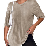 Zeagoo Ribbed Knit Short Sleeve Casual Tunic Tops
