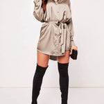 Long Sleeve Satin Shirt Dress - Zeagoo (Us Only)