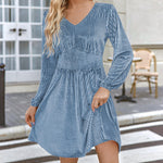 Zeagoo Velvet Dress V-Neck Long Sleeve Stretch Mini Dress