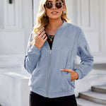 Faux Bomber Zip Up Lightweight Jacket Coat with Pockets - Zeagoo (Us Only)