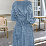 Zeagoo Velvet Dress V-Neck Long Sleeve Stretch Mini Dress