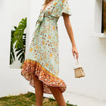 Zeagoo Women's Bohemian Floral Tie Front V Neck Midi Dresses