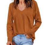 Zeagoo Women Waffle Knit Tops Casual Long Sleeve Shirts Solid Color V Neck Shirt