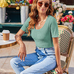 Zeagoo Short Sleeve Square Neck Slim Fitted Tops