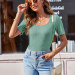 Zeagoo Short Sleeve Square Neck Slim Fitted Tops