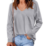 Zeagoo Women Waffle Knit Tops Casual Long Sleeve Shirts Solid Color V Neck Shirt