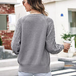 Lantern Sleeve Button Down Cable Knit Sweate - Zeagoo (Us Only)