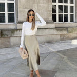 Satin Zipper Elegant Work Skirts - Zeagoo (US Only)