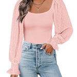 Puff Long Sleeve Bodysuit Leotard Sheer Top - Zeagoo (Us Only)