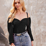 Puff Sleeve Twist Knot Front Tops Bodysuit - Zeagoo (Us Only)