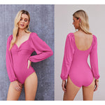 Puff Sleeve Twist Knot Front Tops Bodysuit - Zeagoo (Us Only)