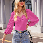 Puff Sleeve Twist Knot Front Tops Bodysuit - Zeagoo (Us Only)