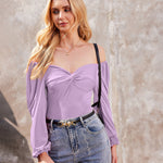 Puff Sleeve Twist Knot Front Tops Bodysuit - Zeagoo (Us Only)