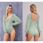Puff Sleeve Twist Knot Front Tops Bodysuit - Zeagoo (Us Only)