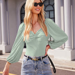 Puff Sleeve Twist Knot Front Tops Bodysuit - Zeagoo (Us Only)