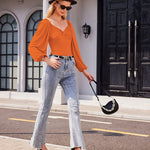 Puff Sleeve Twist Knot Front Tops Bodysuit - Zeagoo (Us Only)