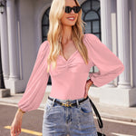Puff Sleeve Twist Knot Front Tops Bodysuit - Zeagoo (Us Only)