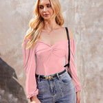 Puff Sleeve Twist Knot Front Tops Bodysuit - Zeagoo (Us Only)