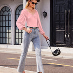 Puff Sleeve Twist Knot Front Tops Bodysuit - Zeagoo (Us Only)