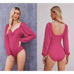 Puff Sleeve Twist Knot Front Tops Bodysuit - Zeagoo (Us Only)