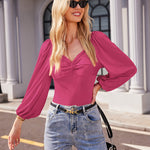 Puff Sleeve Twist Knot Front Tops Bodysuit - Zeagoo (Us Only)