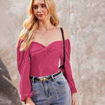 Puff Sleeve Twist Knot Front Tops Bodysuit - Zeagoo (Us Only)