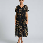Tara Wyndham | V-Neck Batwing Bow Print Midi Dress For Women