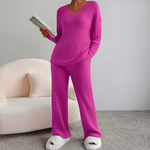 Marlow™ - Casual V-Neck Long Sleeve Top & Straight Leg Lounge Pants Set