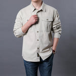 Men's 100% Cotton Long Sleeve Button Down Shirt | Classic Vintage Cargo Style