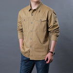 Men's 100% Cotton Long Sleeve Button Down Shirt | Classic Vintage Cargo Style