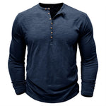 Men's 100% Cotton Long Sleeve Henley T-Shirt | Soft Touch Retro Casual Style
