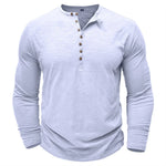 Men's 100% Cotton Long Sleeve Henley T-Shirt | Soft Touch Retro Casual Style