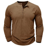 Men's 100% Cotton Long Sleeve Henley T-Shirt | Soft Touch Retro Casual Style