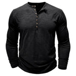 Men's 100% Cotton Long Sleeve Henley T-Shirt | Soft Touch Retro Casual Style
