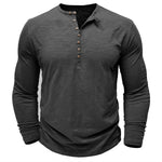 Men's 100% Cotton Long Sleeve Henley T-Shirt | Soft Touch Retro Casual Style