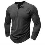Men's 100% Cotton Long Sleeve Henley T-Shirt | Soft Touch Retro Casual Style
