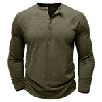 Men's 100% Cotton Long Sleeve Henley T-Shirt | Soft Touch Retro Casual Style