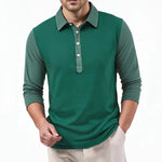 Men's Cotton Blend Color Block Long Sleeve Polo Shirt | Stylish Breathable Comfort Fit