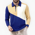 Men's Cotton Blend Long Sleeve Polo Shirt | Modern Color Block Style