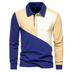 Men's Cotton Blend Long Sleeve Polo Shirt | Modern Color Block Style