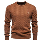 Men's Cotton Knit Sweater | Classic Twist Design with Playful Giraffe Embroidery | Soft Touch Comfort