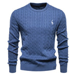 Men's Cotton Knit Sweater | Classic Twist Design with Playful Giraffe Embroidery | Soft Touch Comfort